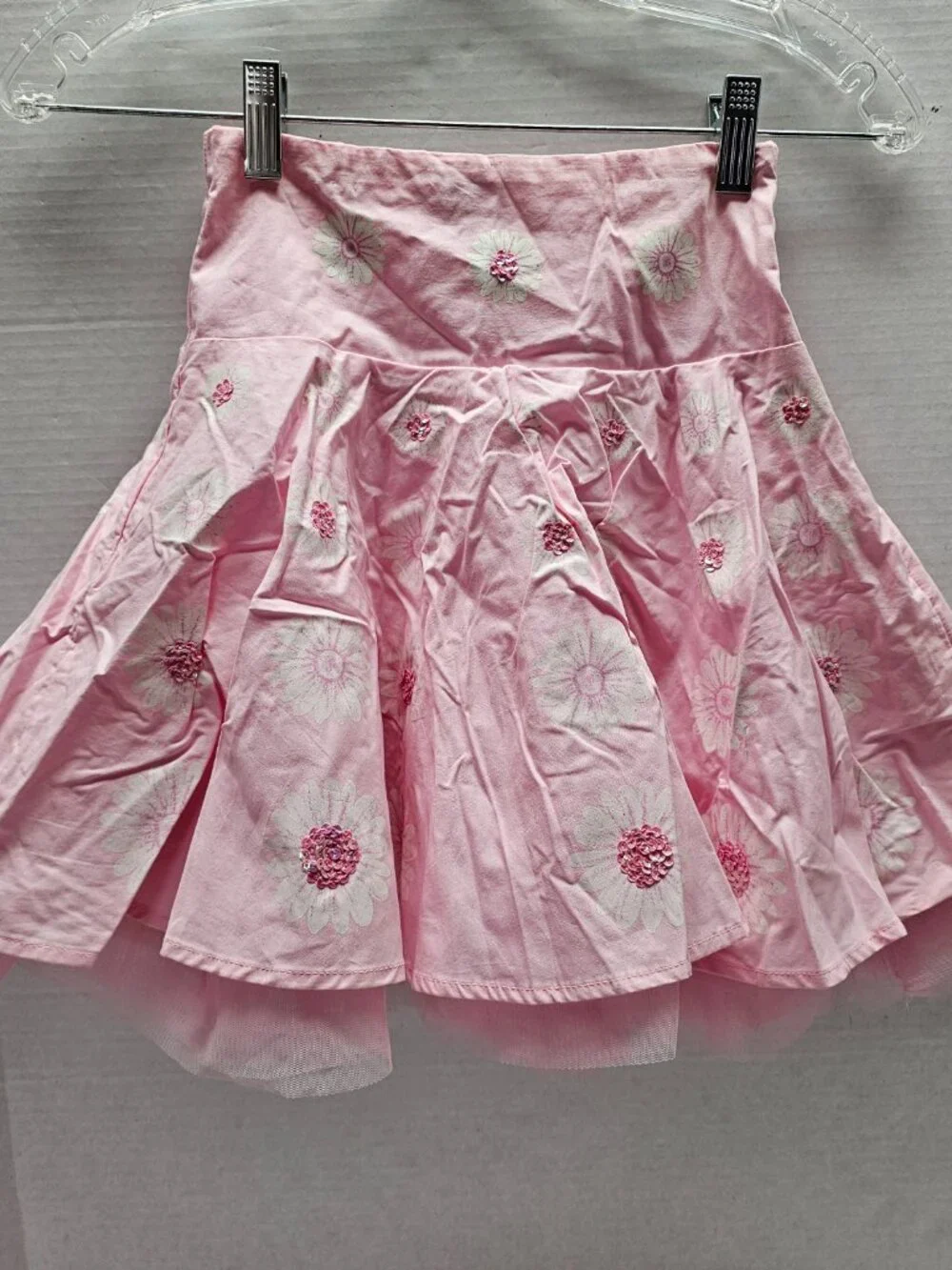 The Childrens Place Girls Pink Skirt Flare Tulle Under Sequins Flowers 3D Size 5